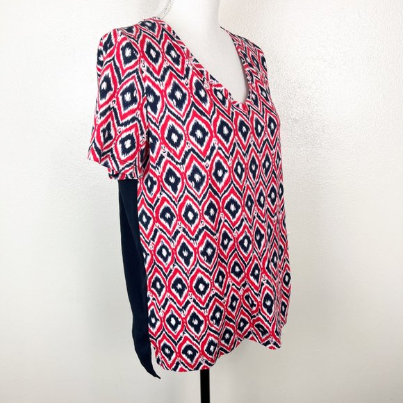 Jones New York Blouse Women Medium Cherry Red Combo Mixed Media V-Neck Top NWT - Picture 2 of 10